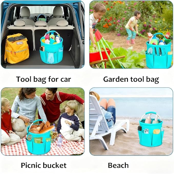Cleaning Caddy for Cleaning Supplies,17L Cleaning Supply Caddy with Handle Foldable Cleaning Supplies Organizer Bucket Cleaning Products Organizers for Home, Garden (Lake Blue) - Image 6