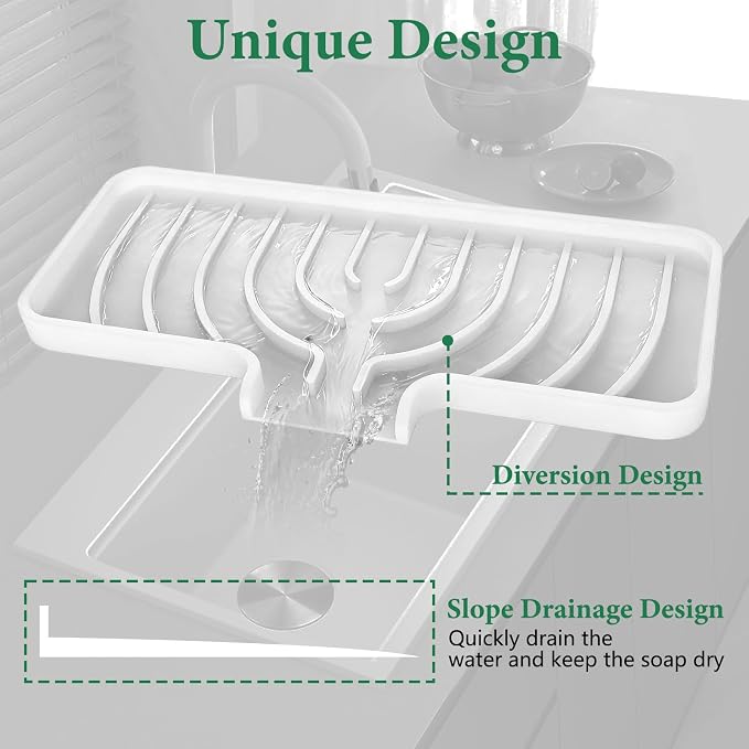 GUUKIN Sponge Holder for Kitchen Sink, 10x4 inch Silicone Dish Drying Mat, Compatible with Scrub Daddy, Kitchen Sink Accessories, Suitable for Kitchens & Bathrooms (White) - Image 5
