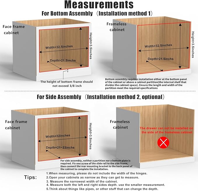 32''W x 21''D x 3''H Pull Out Cabinet Drawer Soft Close Slide Out Wood Organizer for Kitchen, Finished, Bottom and Side Assembly (Wood Drawer Part Width is 31inch) - Image 4