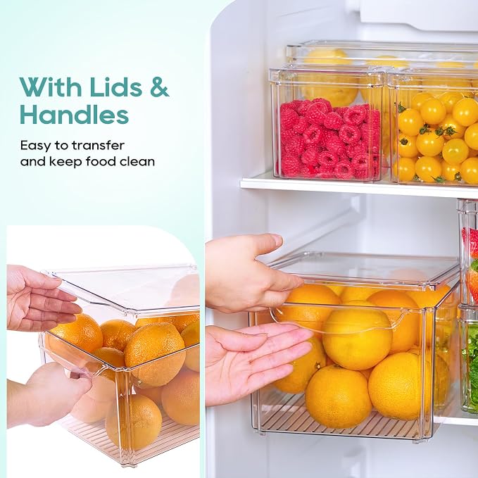 MUCHII 8 Pack Fridge Organizers, Clear Stackable Organizer Bins with Lids | Clear Plastic Stackable with Lids,Pantry Kitchen Organization,Fruit Veggie Produce,Soda Can,Meat Cheese Yogurt,Fridge - Image 5