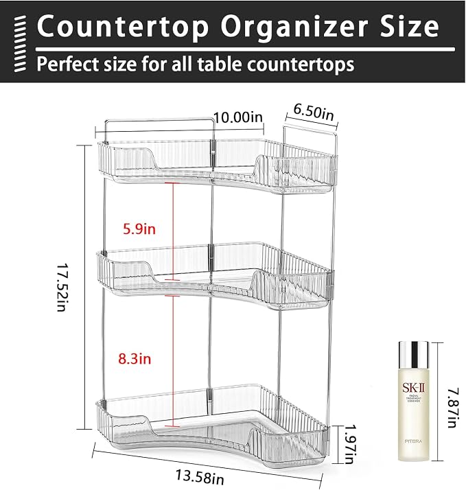 3-Tier Corner Bathroom Counter Organizer – Classic Storage Shelf for Makeup, Perfume & Toiletries, Space-Saving Countertop Tray Fits Bathroom, Dresser, Kitchen (Slate Gray) - Image 4