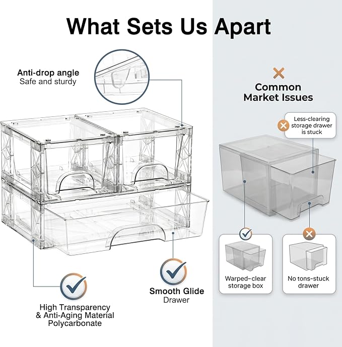Stackable Storage Drawers 3 Pack Undersink Bathroom Organizer Bins | Pull-Out Drawers, Easy Assembly, Stackable Design, for Under-Sink Cosmetics Kitchen and Snacks - Image 5