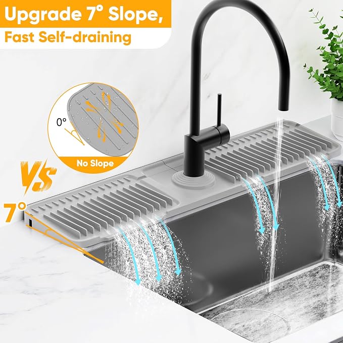 24'' Folding Faucet Mat for Kitchen Sink Splash Guard[7° Slope Fast Self-draining][Snap Lock Fit] Kitchen Sink Faucet Mat Splash Guard Kitchen Sink Area Water Splash Guard Behind Faucet Draining Mat - Image 3