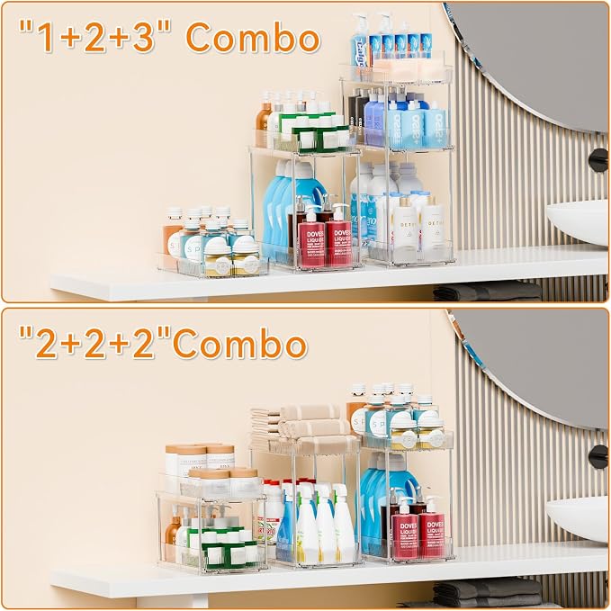 2 Pack 13.8″ Deep 3 Tier Under Sink Storage Organizer,Large Pull Out Bathroom Organizers and Storage,Slide Out Acrylic Undersink Storage Shelf,Kitchen Under Sink Organizer for Cleaning Products - Image 4