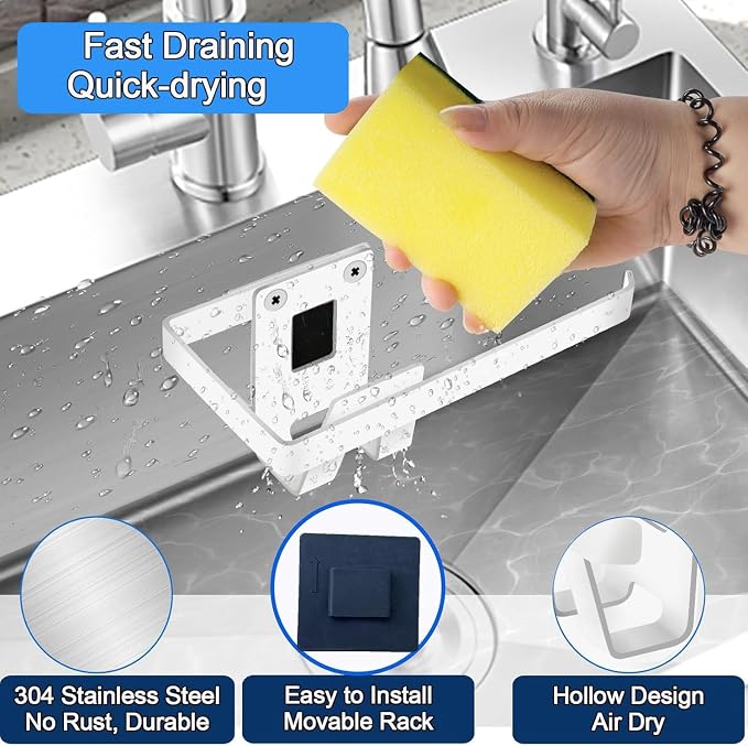 GAViA Sponge Holder for Kitchen Sink, Sink Caddy, Wall Hanging or in-Sink | Removable Sink Rack, Rustproof Brush Holder, Self-Draining Sink Organizer, Inside Sink, Wall-Mounted, White, No Drilling - Image 5