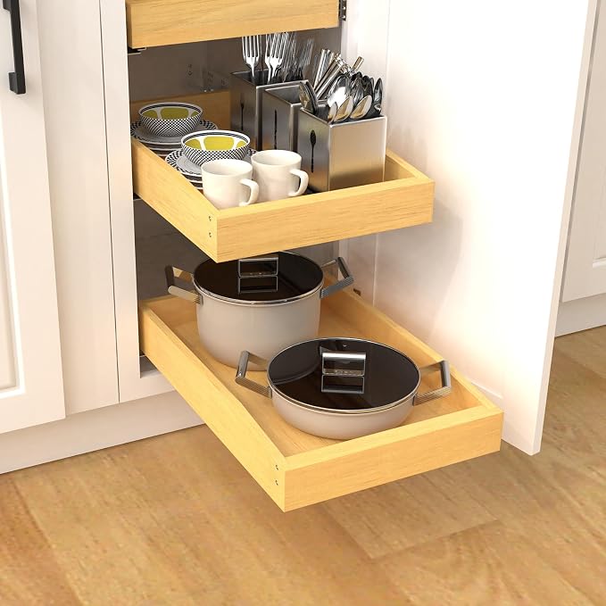 Wooden Pull out Cabinet Organizer 12" W x 21" D x 4.3" H, Heavy Duty Slide Out Drawers Pull-Out Home Organizers for Kitchen Cabinets - Image 7