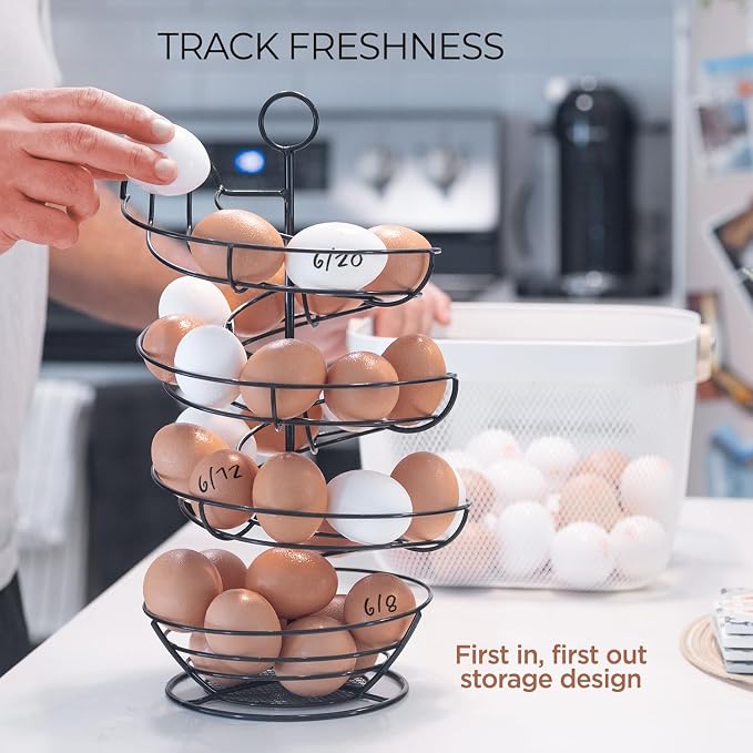 Fresh Egg Holder Countertop, Egg Skelter, Spiral Egg Holder with Storage Basket, Chicken Egg Holder, Large Capacity Egg Storage for Kitchen, Holds Up to 3 Dozen Eggs - Image 5