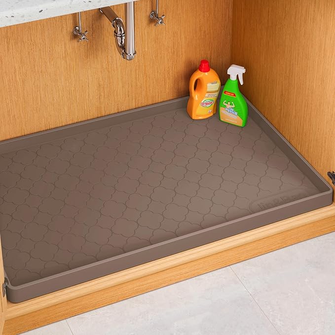 Jin&Bao Under Sink Mat 34" x 22" Waterproof Silicone Cabinet Kitchen Liner | Silicone kitchen cabinet protector, bathroom shelf liner, raised edge traps leaks, anti-slip, easy to clean & dishwasher safe by Jin%26Bao