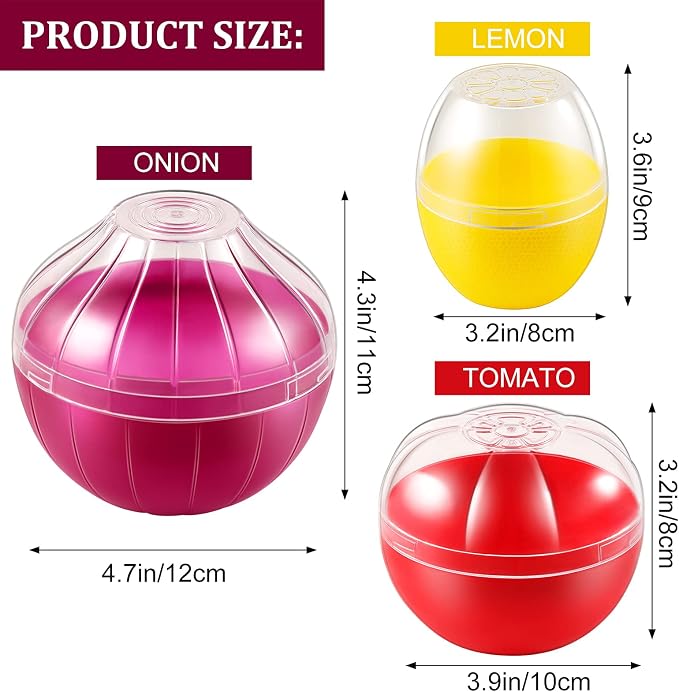 Vegetable and Fruit Storage Containers for Fridge, 3 Pieces BPA Free Reusable Food Saver - Tomato, Lemon, Onion Keeper Holder - Refrigerator Vegetable Crisper for Keeping Food Fresh Longer - Image 7