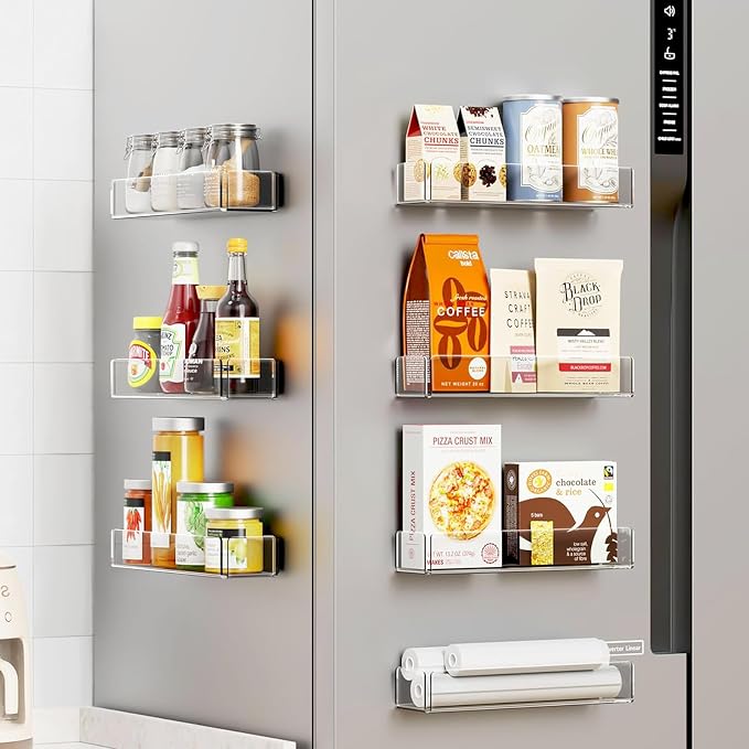 2 Pack Acrylic Spice Racks for Refrigerator and Oven, Magnetic Fridge Organizers and Storage, Clear - Image 5