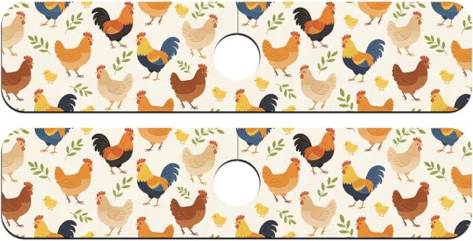 2 Pcs Kitchen Sink Splash Guard Faucet Mat Cute Rooster Faucet Mat for Sinks Leaves Pattern Absorbing Drying Mats for Kitchen Bathroom, 23.6x5.5inch - Image 8