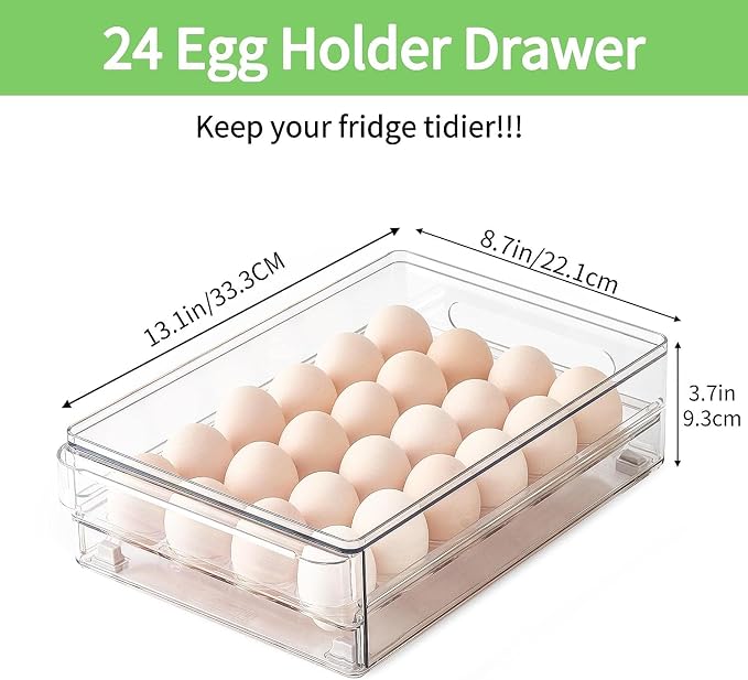 Egg Holder for Refrigerator, 48 Capacity Clear Egg Storage Drawer with Non-Slip Pads, Stackable BPA-Free Egg Organizer Tray for Fridge - Image 3