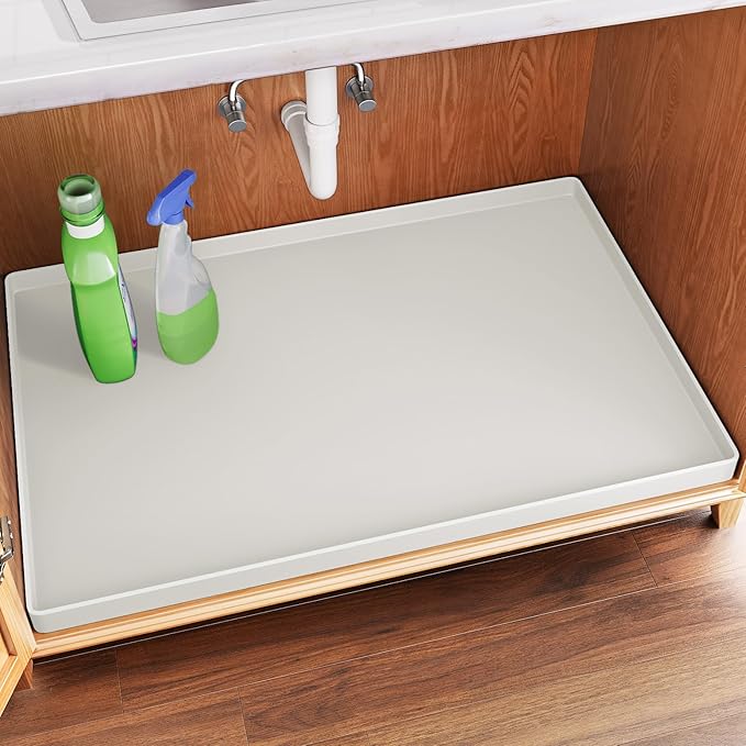 FLATO Waterproof Under Sink Mat, 31" x 19", White | Shelf Liner for Kitchen and Bathroom, Cabinet Protector, Organizers and Storage, Flexible Silicone Drip Tray by Unknown