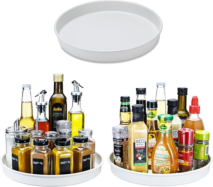 Amolliar Lazy Susan Turntable Organizer, Spice Rack Tray, White 10" 3 Pack | Metal Lazy Susan Orgainzer for Cabinet, Kitchen, Shelf, Fridge Organizer, Pantry Organizer and Storage, Under Sink Organizer by Amolliar