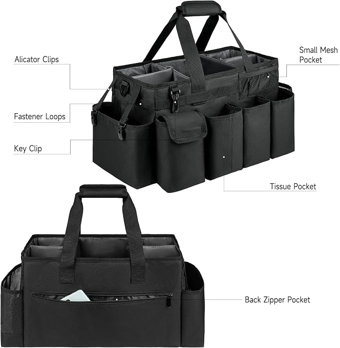 Cleaning Caddy Bag,Extra Large Cleaning Supplies Organizer with Handle for Housekeepers,Black - Image 3