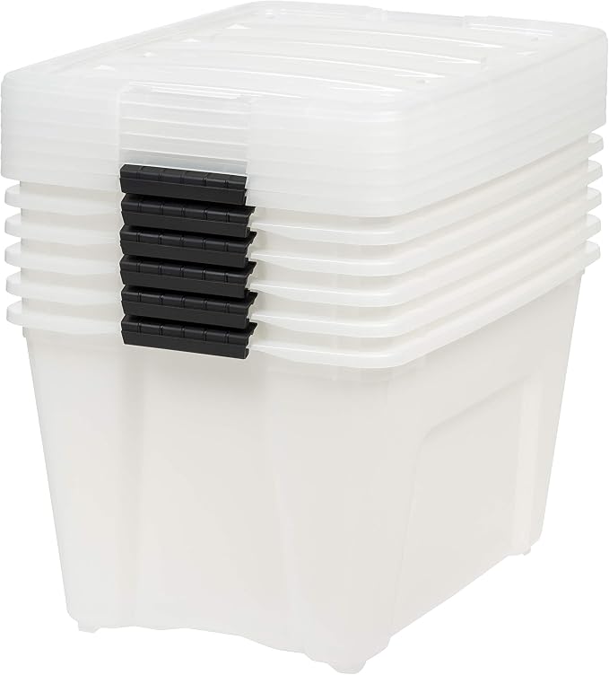 IRIS USA 6-Pack 54 Quart Storage Bins with Lids, Pearl | Conceals stored items for a clean look, Nestable design saves space between uses - Image 4