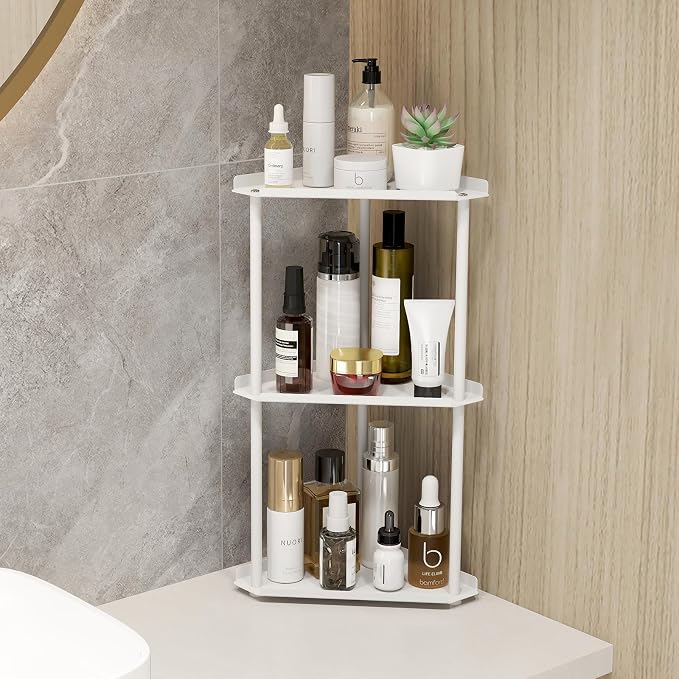 Jesginboo 3 Tier Bathroom Counter Organizer, Vanity Organizer Corner Shelf | Skincare, Makeup Countertop Organizers, Kitchen, Bathroom Counter Storage, White - Image 2