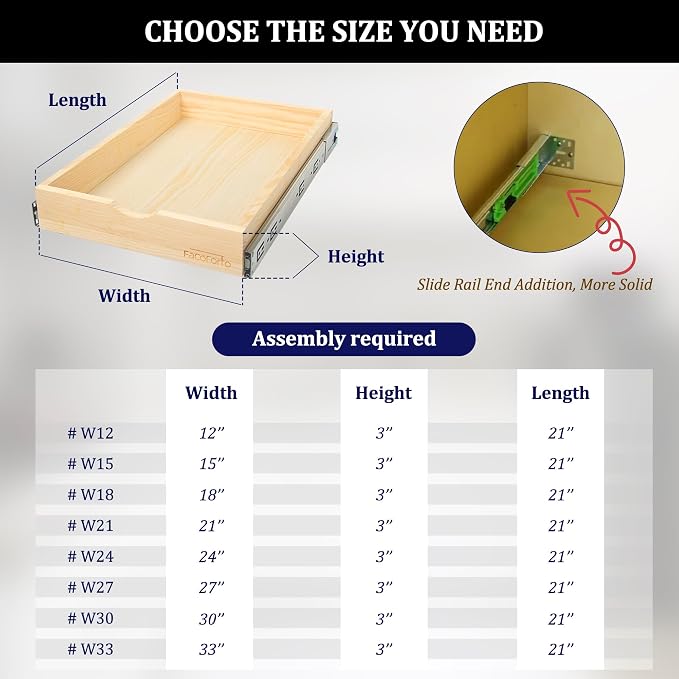 Kitchen Cabinet Organizer, Fully Assembled Drawer Wood Pull Out Tray Drawer Box Cabinet Slide Out Shelve, Wooden Pull-Out Shelf (W21''×D21''×H3'') - Image 4