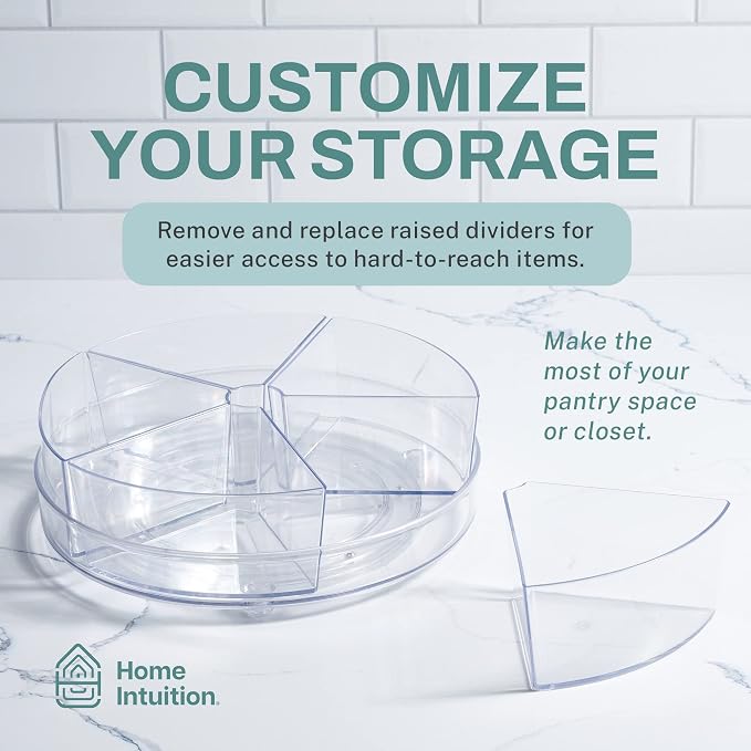 Home Intuition Round Plastic Lazy Susan Turntable Food Storage Container for Kitchen (5 Removable Bin, 2 Pack) - Image 5