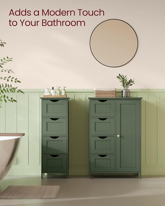 VASAGLE Storage Cabinet with Drawers, Freestanding Floor Cabinet with Door, 11.8 x 21.7 x 32.3 Inches, Adjustable Shelf, for Bathroom, Living Room, Kitchen, Forest Green ULHC041CH01S - Image 3
