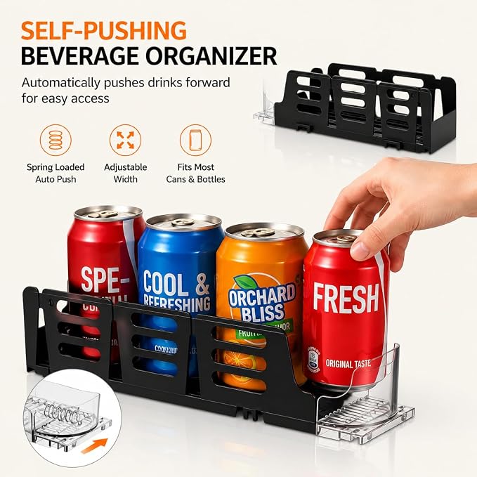 Baluue Drink Organizer for Fridge, Mini Automatic Soda Can Dispenser, Pusher Glide Self-Pushing Drink Holder for Pantry Beverage Cans Refrigerator Storage, Single Row - Image 5