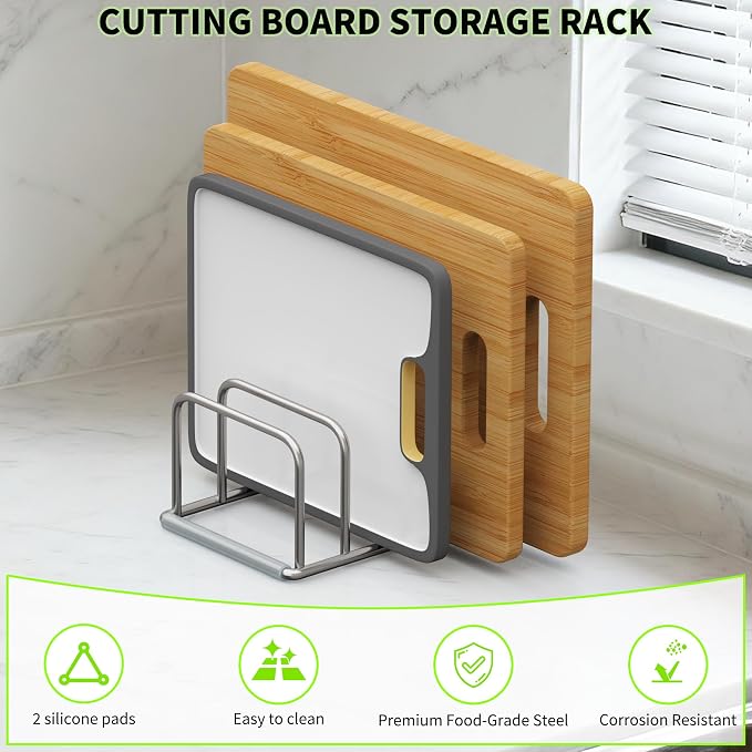 Cutting Board Organizer, 304 Stainless Steel Chopping Board Holder & Pot Pan Lid Rack, Kitchen Shelf Organizer for Bakeware, Cookie Sheets & Trays - Image 6