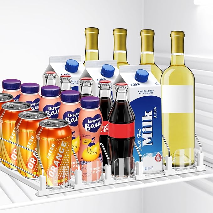 Drink Organizer for Fridge, 5 Row Automatic Pusher Glide, Adjustable Width Soda Can Dispenser for Refrigerator-Holds up to 25 Cans by Hanmir
