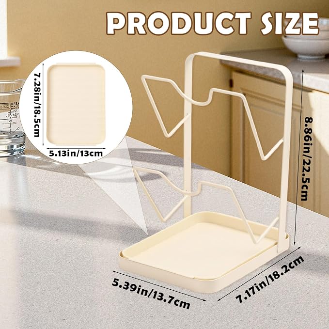 BEEFLYING Pot Lid Holder Organizer for Countertop with Tray, Almond | Holds 2 Pot Lids, 7.17*5.39*8.86In, Carbon Steel for Cooking Stove Top Kitchen Counter Cabinet Blanched - Image 7