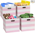 Posprica Storage Bins Storage Cubes,13×13 Collapsible Storage Boxes Containers Organizer Baskets for Nursery,Office,Closet,Shelf - 4pcs,Pink-white Striped by Posprica