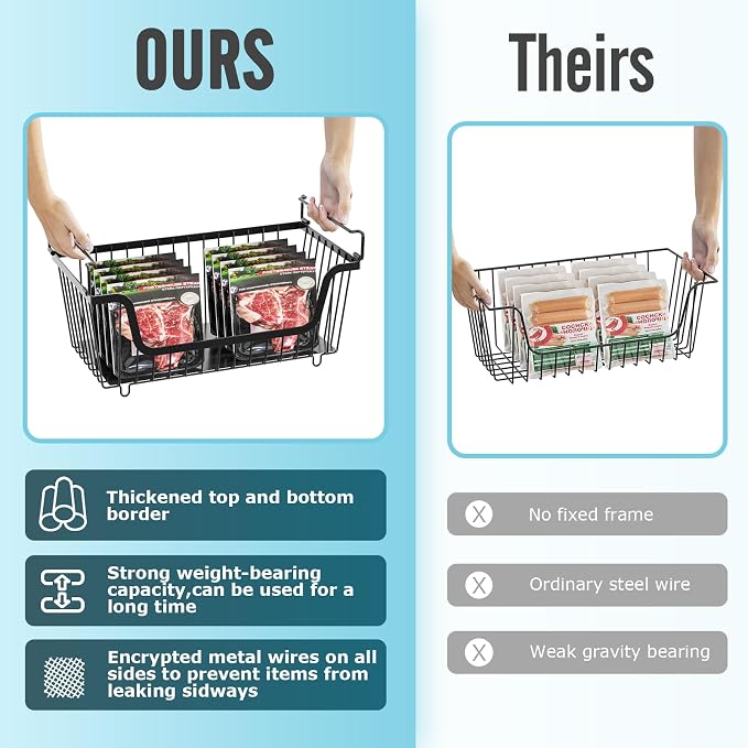 4 Pcs Stackable Wire Baskets Pantry Organizers and Storage Bins,Black | Breathable Metal Design with Rotating Handle,Idea for Potato Onion Fruit Snack Veggie Kitchen Countertop Freezer Organization - Image 4