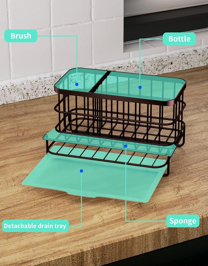 HapiRm Multifunctional Kitchen Sink Caddy with Removable Drain Tray, Quick Draining Rustproof Sink Organizer, Stainless Steel Kitchen Sponge Holder for Sponge, Cleaning Towel and Scrubber-Bronze - Image 6