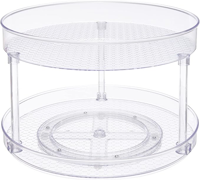 Amazon Basics 2 Tier Lazy Susan Turntable Organizer for Condiments, 12" Diameter, Clear by AmazonBasics