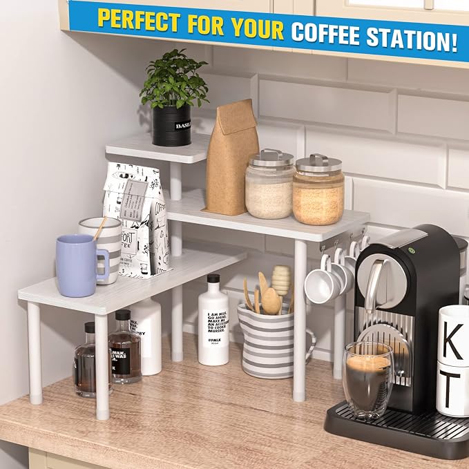 JayRex 3-Tier Bathroom Countertop Corner Shelf Organizer, White | Space-saving corner design organizes spices, skincare and toiletries on kitchen and bathroom counters. - Image 6