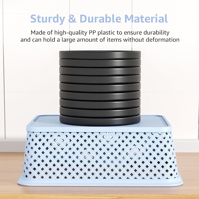 MaxGear 3 Pack Plastic Storage Baskets, Large, Blue | Durable Woven Plastic with Built-In Handles, Suitable for Shelves, Closets, Cabinets, Bathrooms and Offices - Image 2