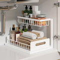 Under Sink Organizer, L-Shaped 2 Tier Pull Out Cabinet Organizer | Slide Out Sink Shelf Cabinet Storage Shelves, Under Sink Storage for Kitchen Bathroom Cabinet, White, 1 Pack by REALINN