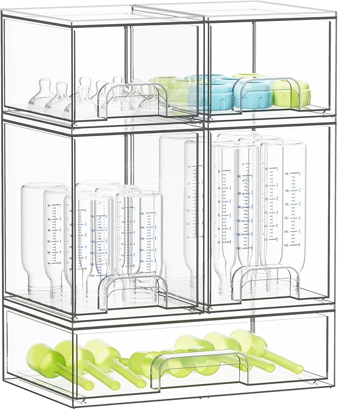 SpaceAid Bottle Storage Organizer Baby - Acrylic Bottles Station Organizer Container, Stackable Clear Drawers for Countertop, Vanity, Bathroom, Cabinet, Pantry Organization, 5 Pack, 2S2M1L, 15.4"H by SpaceAid