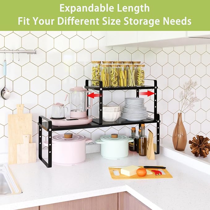 Across-Star Expandable Cabinet Shelf Organizer Rack, Stackable Kitchen Counter Storage Shelves Stand, Adjustable Height Pantry Shelf Spice Rack - Image 2