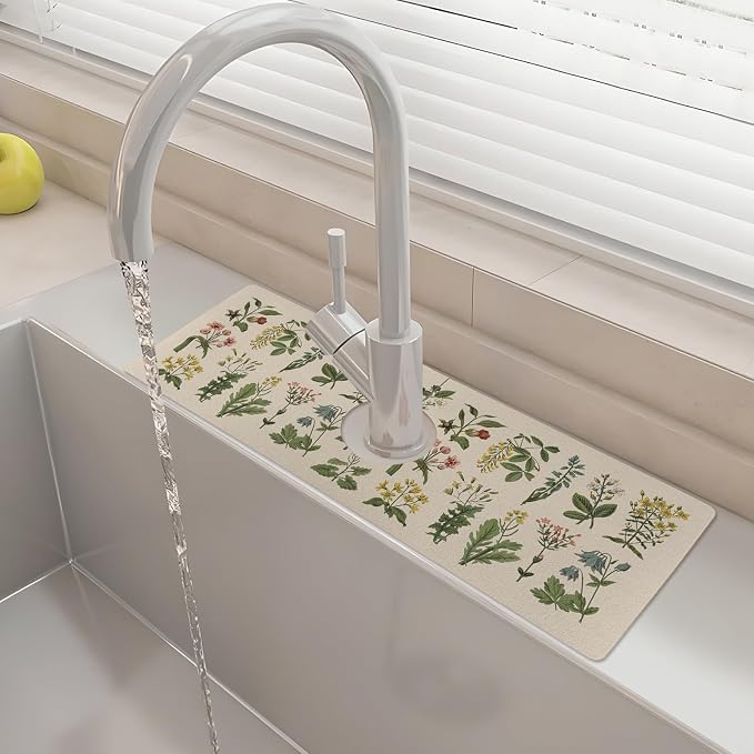 15" X 5.5" Kitchen Sink Splash Guard Faucet Mat Floral Super Absorbent Fast Drying Faucet Guard & Draining Mat Sink Splash Guard Behind Faucet for Kitchen, Bathroom by Unknown