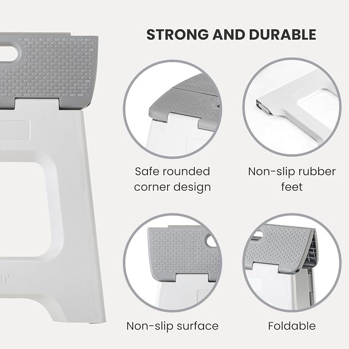 Vigar Compact Foldable Step Stool, 12-1/2-Inch, Gray | For Adults Up to 330 Pound, Lightweight, Non-Slip Folding Design, Compact Step Stool, Space-Saving Household Use - Image 4