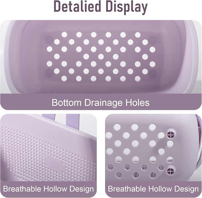 Portable Shower Caddy Basket with Handles Plastic Storage Basket ‌Purple | Sturdy Drainage Large Capacity Organizer Basket with Silicone Handles for Bathroom Kitchen Bedroom College Dorm Essentials - Image 4