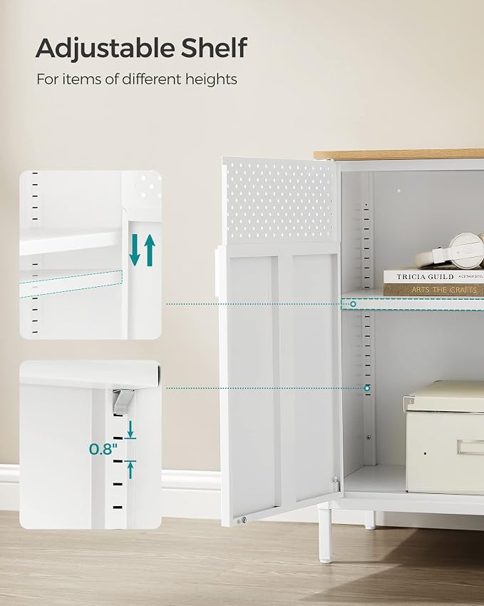 SONGMICS Set of 2 Storage Cabinets, Metal Cabinet, Sideboard with 2 Doors, 15.7 x 31.5 x 29.9 Inches, Magnetic Closure, Adjustable Shelf, Steel Frame, Natural Beige and White ULSC791W01 | Metal Cabinet, 15.7 x 31.5 x 29.9 Inches, Magnetic Closure, Adju... - Image 7
