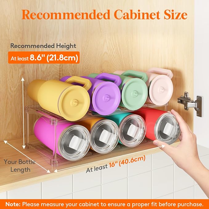Lifewit Stackable Bottle Storage Organizer, Clear Freestanding Wine Holder for Cabinet, Large Slot Water Bottle Tumbler Cup Organizer for Pantry, Plastic Wine Rack for Fridge Cellar, 2Tier Hold 8 - Image 3