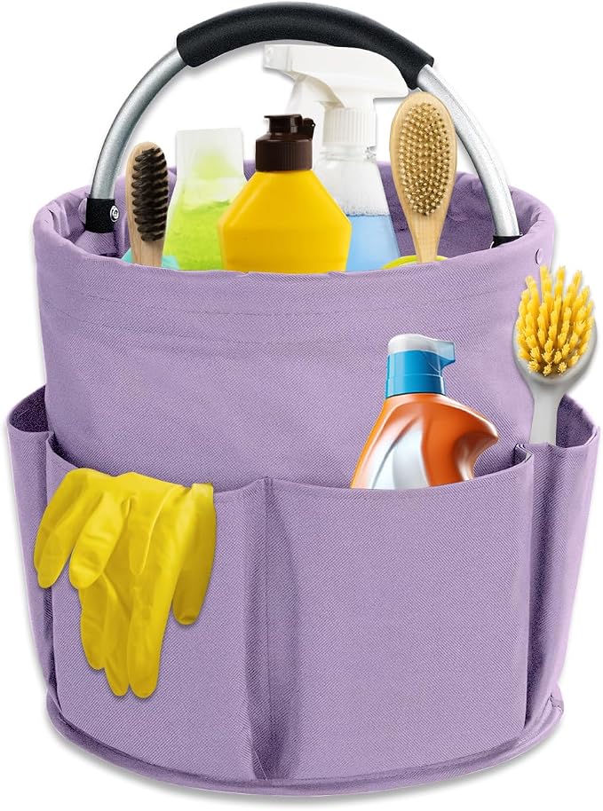 17L Cleaning Caddy with Handle, Cleaning Supplies Organizer, Foldable Storage Basket, Cleaning Supply Caddy, Portable Multi Cleaning Bucket Bag for Home, Garden (Purple) by Unknown