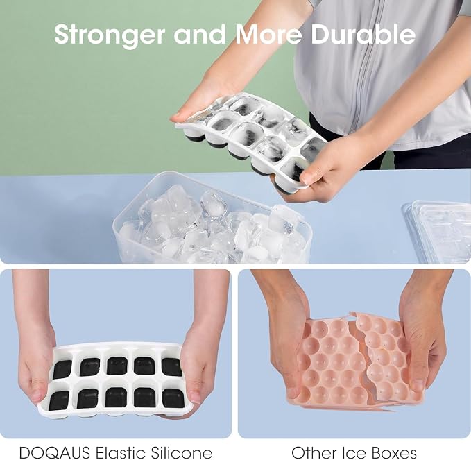 DOQAUS Ice Cube Tray with Lid and Bin,4 Pack Ice Cube Trays for Freezer | Silicone, Stackable. Easy Release Trays with Storage Bin & Scoop. Ideal for Freezer, Kitchen, RV, Cocktail, Coffee. - Image 7