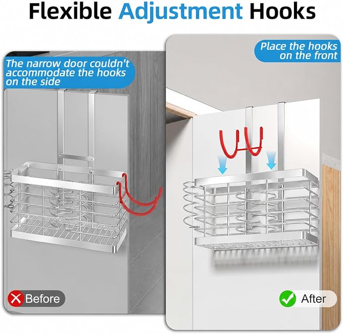2026 Upgraded 3-in-1 Universal Hair Tool Organizer, L Size, Sliver | Adjustable Height Metal Hair Dryer Holder, Wall Mounted, Over Cabinet Door, Countertop, Bathroom Storage - Image 8