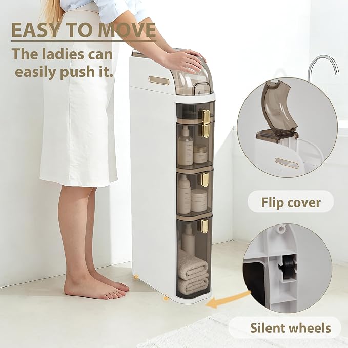 BGYMF 3-Tier Slim Bathroom Storage Cabinet, Slim Cabinet for Bathroom, Narrow Rolling Storage Cart with Wheels, White Plastic Slim Organizer for Small Bathroom Kitchen Laundry Corner - Image 6