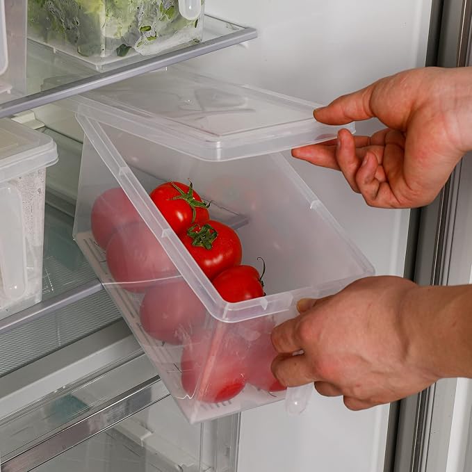 Sooyee Produce Saver Containers for Refrigerator with Drain Tray, 5L x 4 Stackable Fruit Storage Containers for Fridge,Vegetable Storage Keep Fresh for Lettuce,Salad,Berry, Salad,Meat and Fish - Image 5