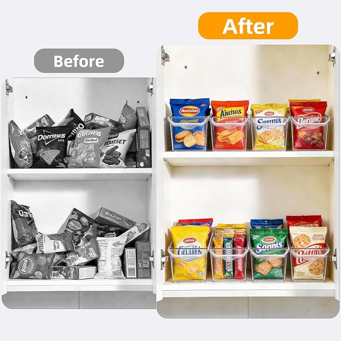 4 Pack Slim Fridge Organizer Bins, BPA Free Clear Refrigerator Storage Containers, Clear Pantry Organization & Cabinet Bins with Handles, Narrow Freezer Bin for Kitchen, Mini Fridge - Image 7