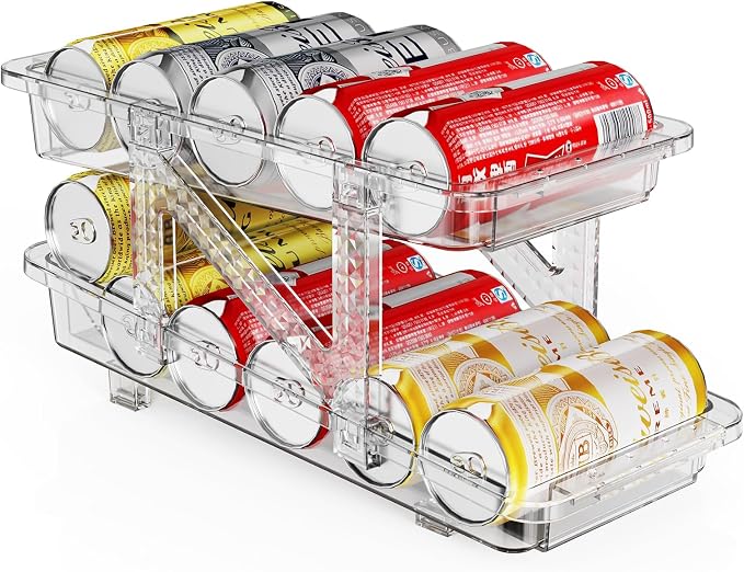 Jsyrjing Soda Can Dispenser for Fridge, Adjustable Width Can Organizer | Clear Soda Can Organizer Fits Water Bottles, Beer and Beverage Cans, Can Holder for Fridge, Pantry and Cabinet Storage by HomeLivingKitchenOrganiza