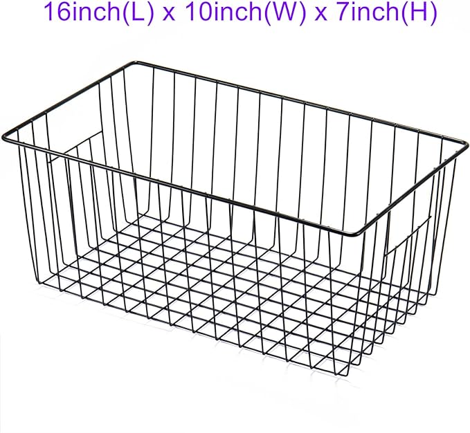 16inch Freezer Wire Storage Organizer Baskets, Household Refrigerator Bins with Built-in Handles for Cabinet, Pantry, Closet, Bedroom - Image 3